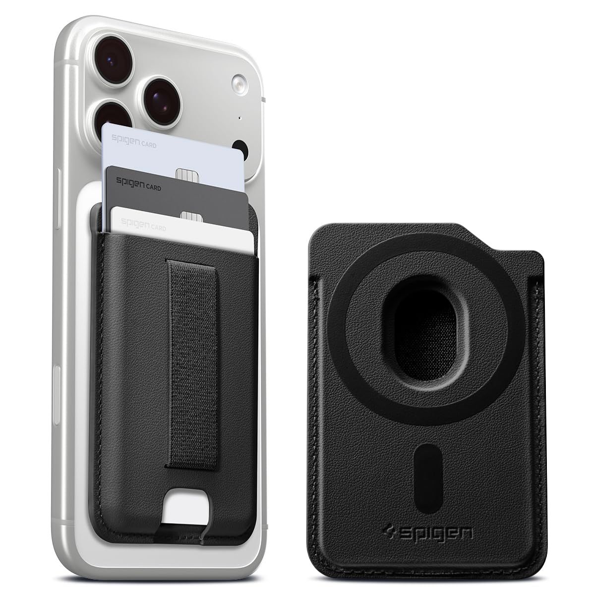 Spigen MagSafeウォレットスマートバンド(MagFit) MagSafe&Pixelsnap用にデザイン iPhone 17/16/15/14/13/12、Pixel 10、Galaxy S26/S25/24シリーズなどに対応 [ダークブラック]