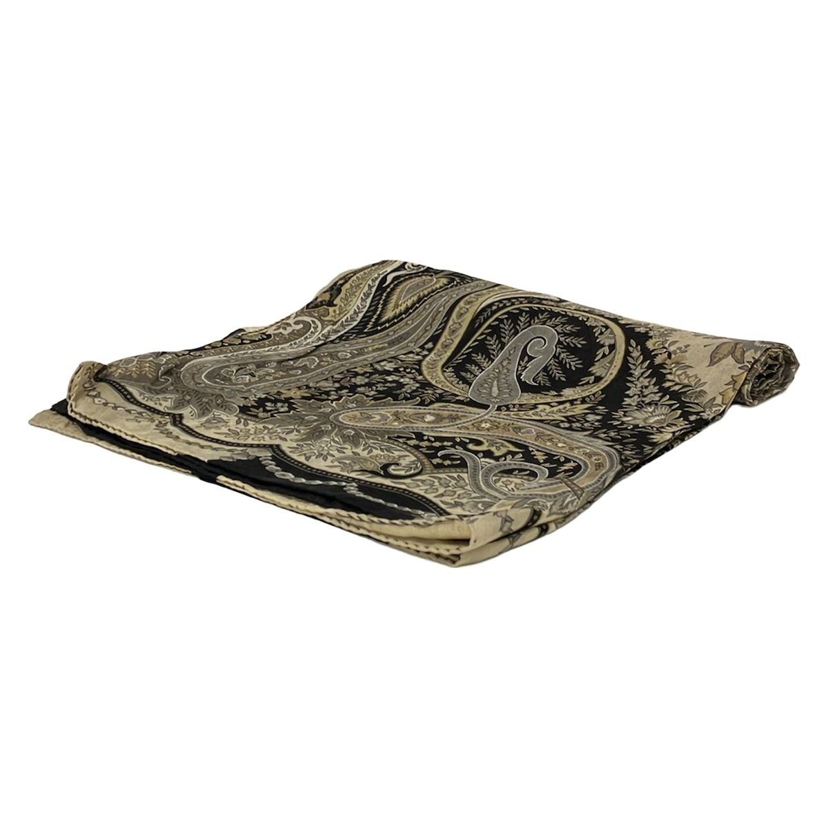 ETRO(エトロ) ストール(ショール)美品 - 黒×アイボリー×マルチ ペイズリー柄/花柄 シルク