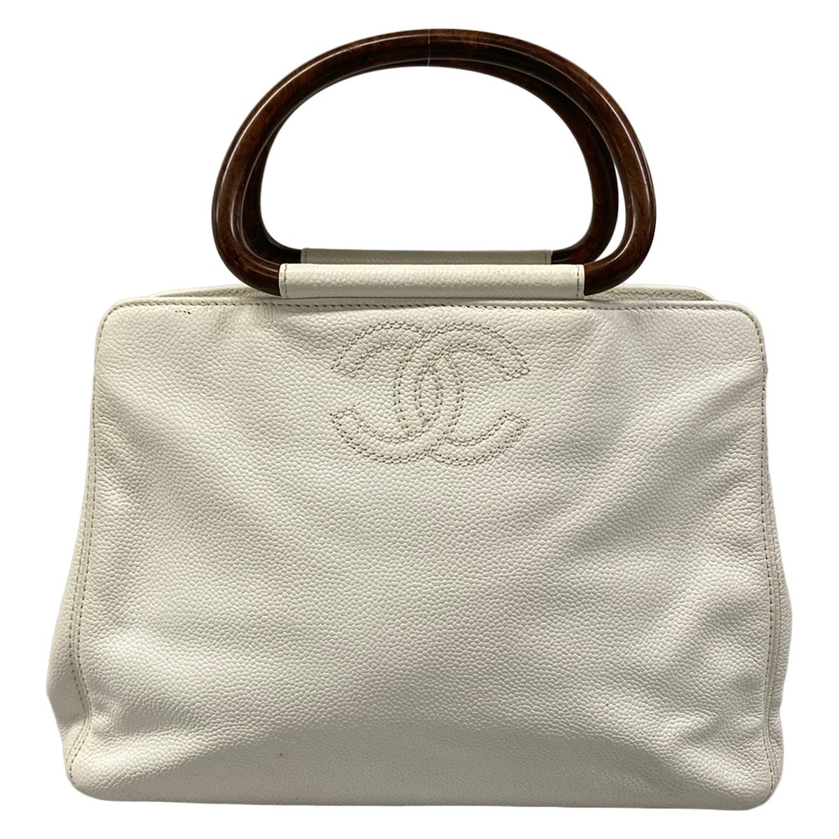 CHANEL(シャネル) ハンドバッグ - 白 ココマーク/ウッドハンドル