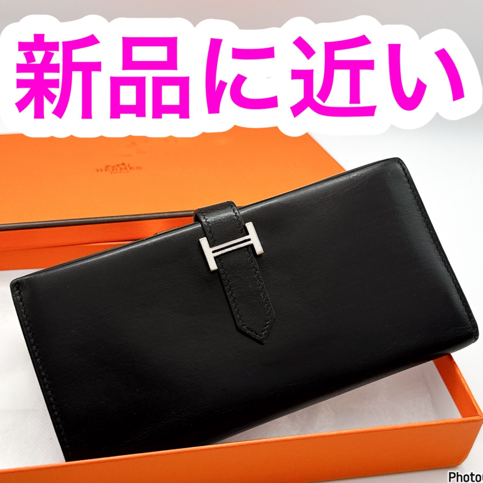 エルメス✨ベアン デュプリ 三つ折り 長財布 ブラック 129 - メルカリ