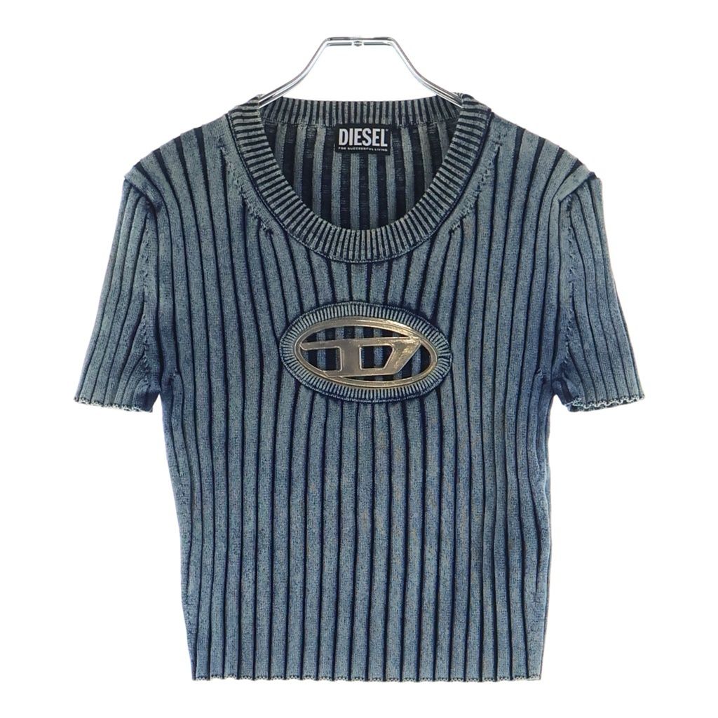DIESEL (ディーゼル) 23SS M-ANAHEIM メタルロゴプレート ショート ニットセーター インディゴ A05767 レディース