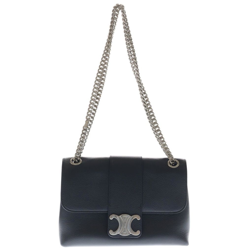 CELINE (セリーヌ) VICTOIRE MEDIUM ヴィクトワール ミディアム 2WAY チェーンショルダー ハンドバッグ シルバー金具 ブラック 115853FDU