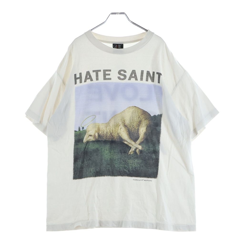 SAINT MICHAEL (セントマイケル) 22SS TEE SHEEP シープ ヴィンテージ加工 両面プリントTシャツ 半袖クルーネックカットソー ホワイト SM-S22-0000-008