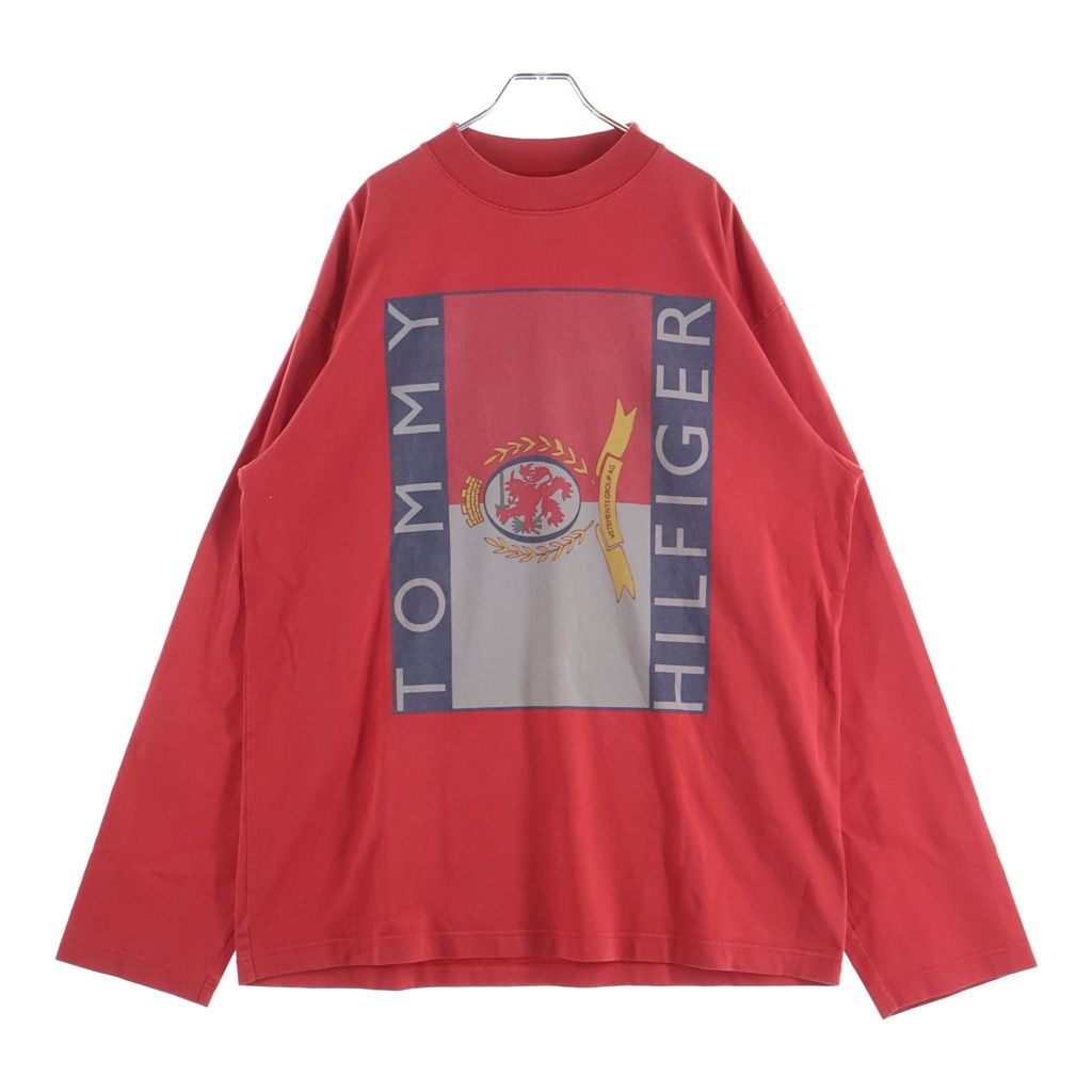VETEMENTS (ヴェトモン) 18SS ×TOMMY HILFIGER オーバーサイズ フロントプリント ロゴ刺繍 クルーネック長袖Tシャツカットソー レッド MSS18TR45