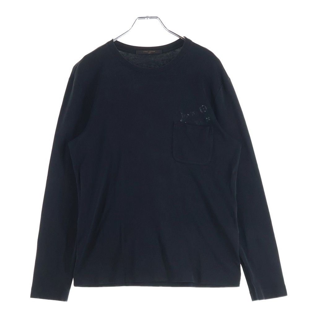 LOUIS VUITTON (ルイヴィトン) モノグラム ポケット ロゴプリント クルーネック長袖Tシャツカットソー ブラック