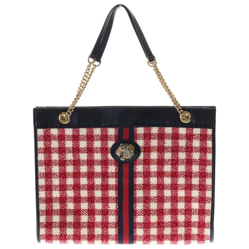 GUCCI (グッチ) RAJAH ラジャ ラージトートバッグ トートバッグ レッド×ブラック ツイード×レザー 537219 ゴールド金具
