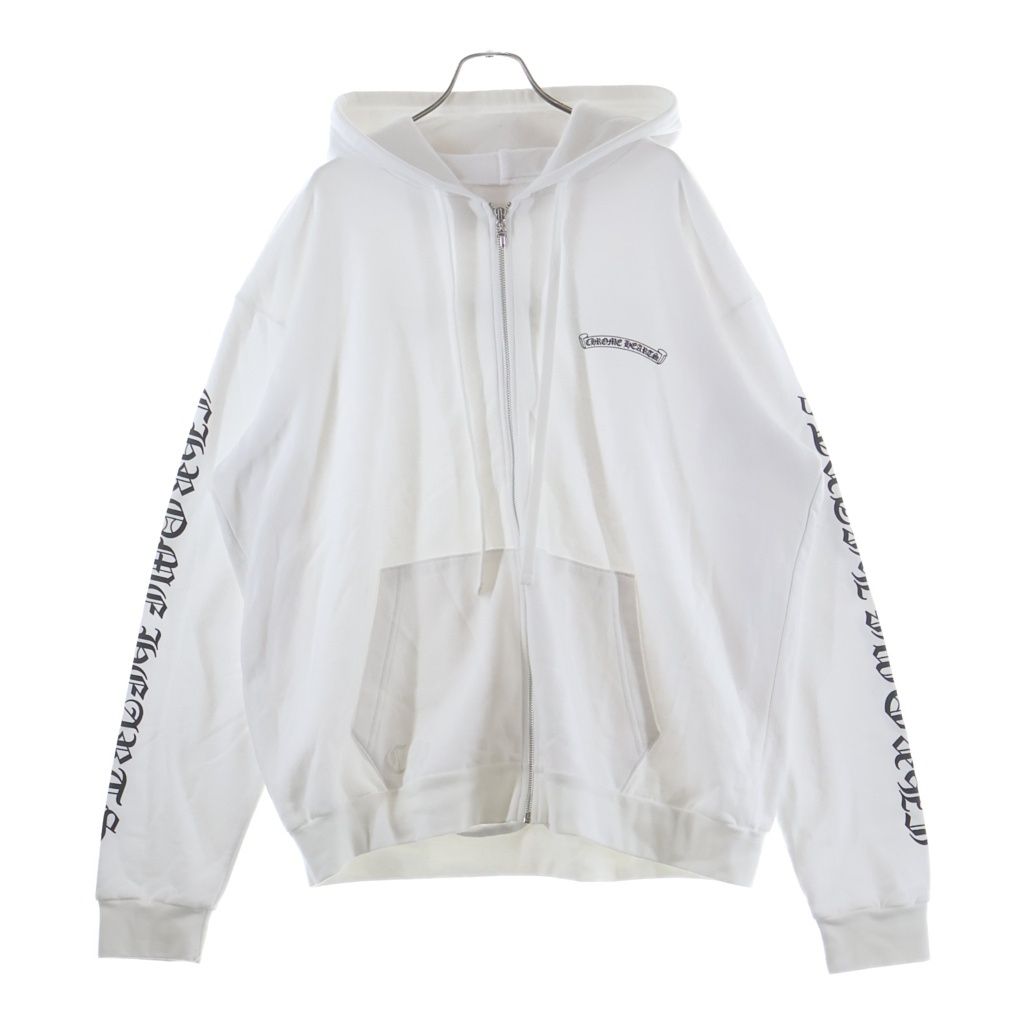 CHROME HEARTS (クロムハーツ) SWTSHRT HD ZIP 袖ロゴ バックスクロールラベルプリント ジップアップパーカー ホワイト