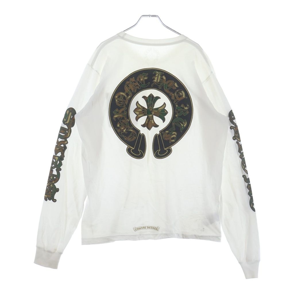 CHROME HEARTS (クロムハーツ) CAMO HORSE SHOE カモホースシュー バックプリント長袖Tシャツ ホワイト
