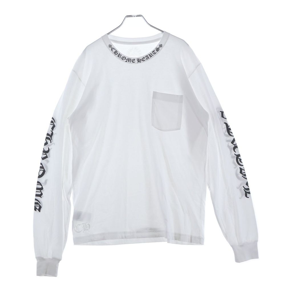CHROME HEARTS (クロムハーツ) CH LS NECK LOGO ネックロゴプリント 袖ロゴ 長袖Tシャツ ロングスリーブカットソー ホワイト