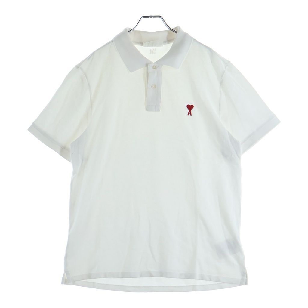 AMI Alexandre Mattiussi (アミアレクサンドルマテュッシ) Polo Shirt ハートロゴ刺繍 半袖ポロシャツ ホワイト BFHJ207.760
