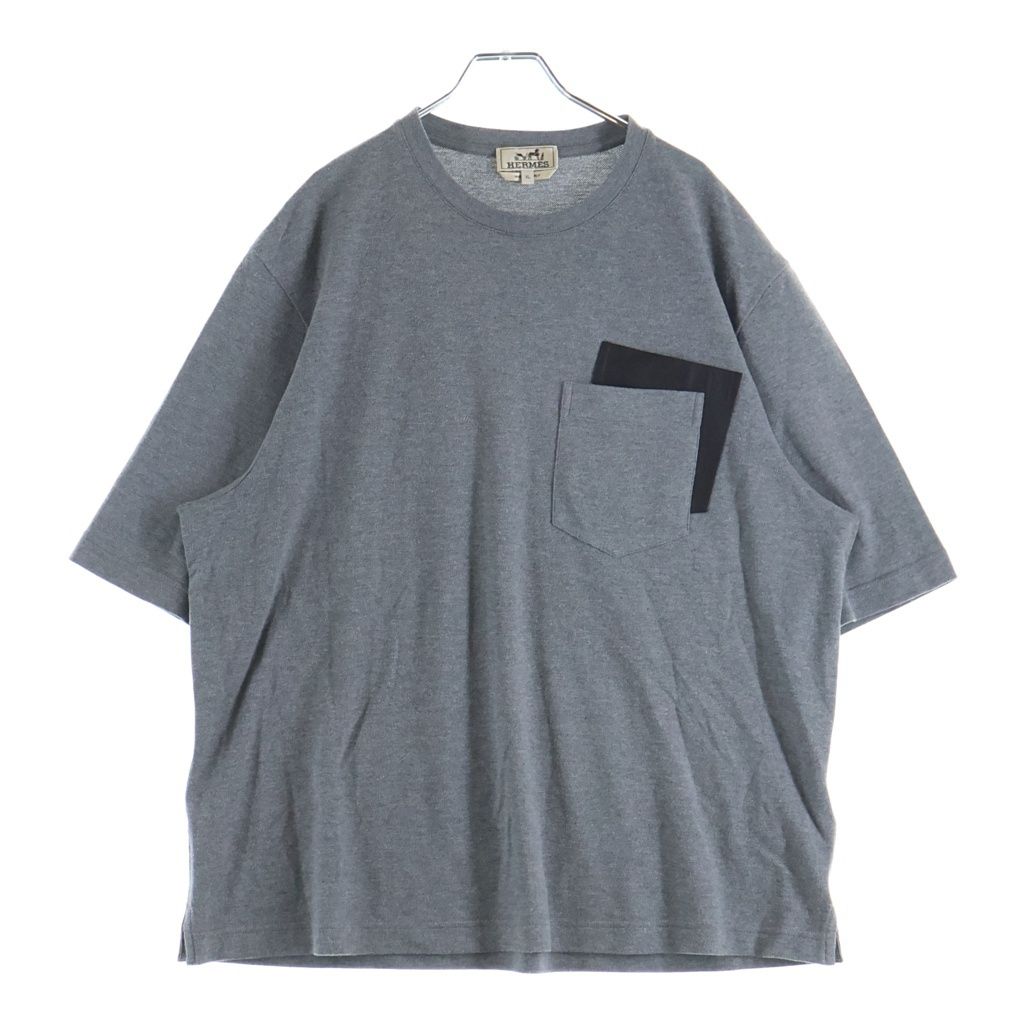 HERMES (エルメス) 25SS カシミヤ混 レザーポケットコットン半袖Tシャツ H557950HA グレー