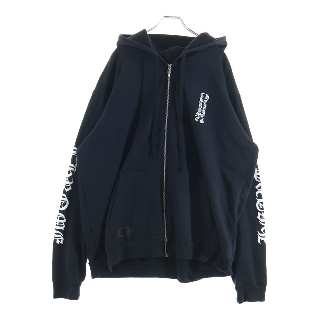CHROME HEARTS (クロムハーツ) SWTSHRT HD ZIP 袖ロゴ フーディー ジップアップパーカー ブラック