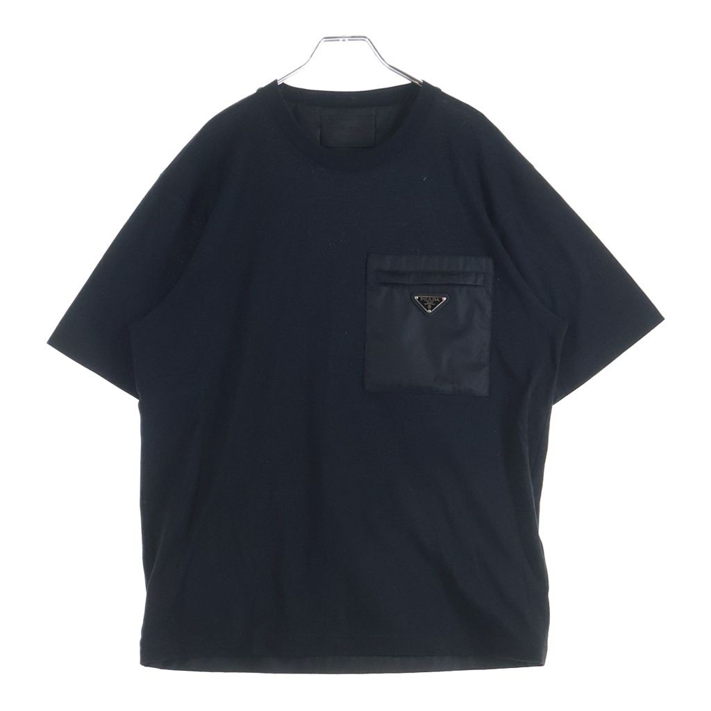 PRADA (プラダ) RE-NYLON トライアングルロゴプレートTシャツ ブラック UJN661 S221 11XCK