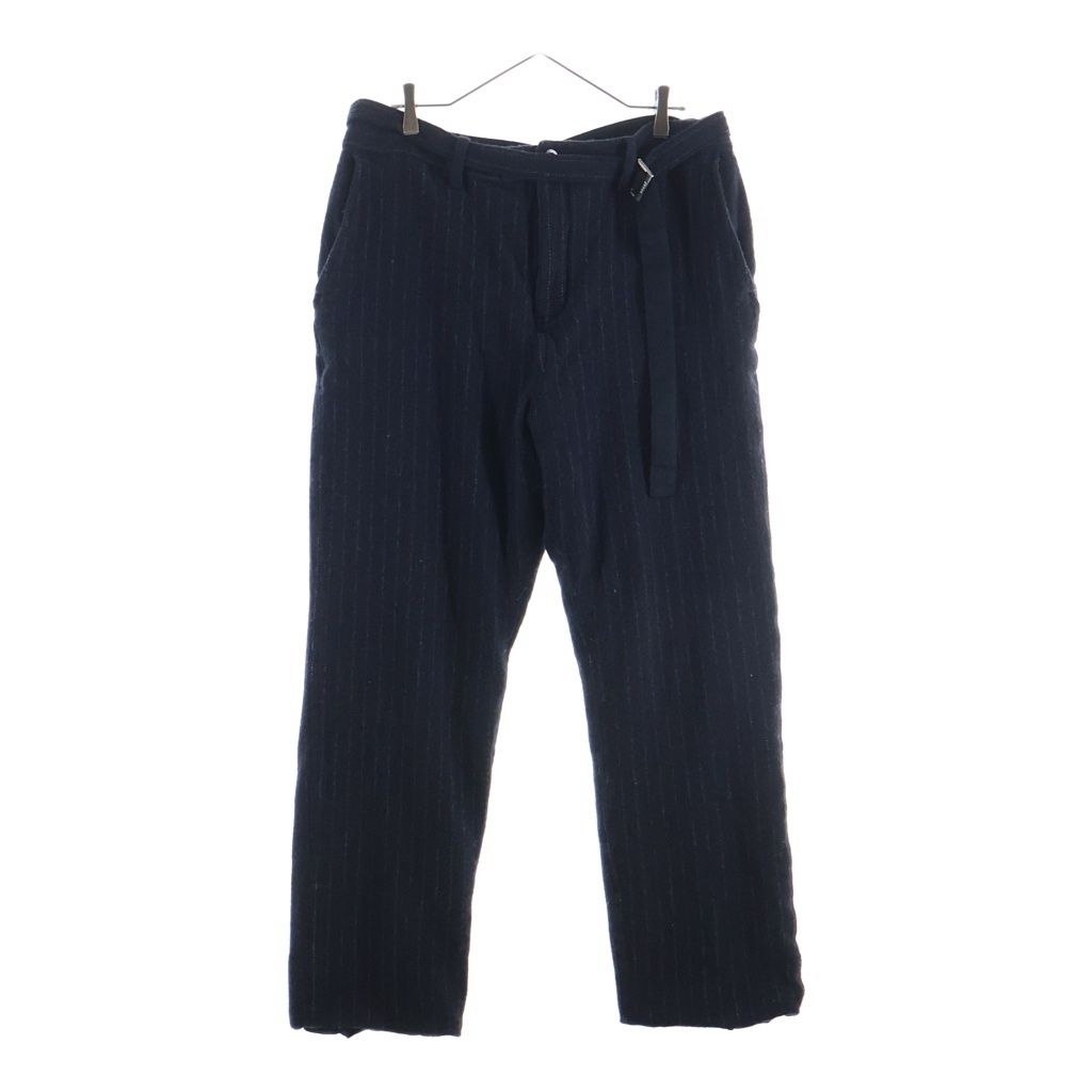 Sacai (サカイ) 23AW WOOL STRIPED PANTS WITH BELT ウール ストライプ チェック ベルト付き スラックスパンツ ネイビー 23-03195M