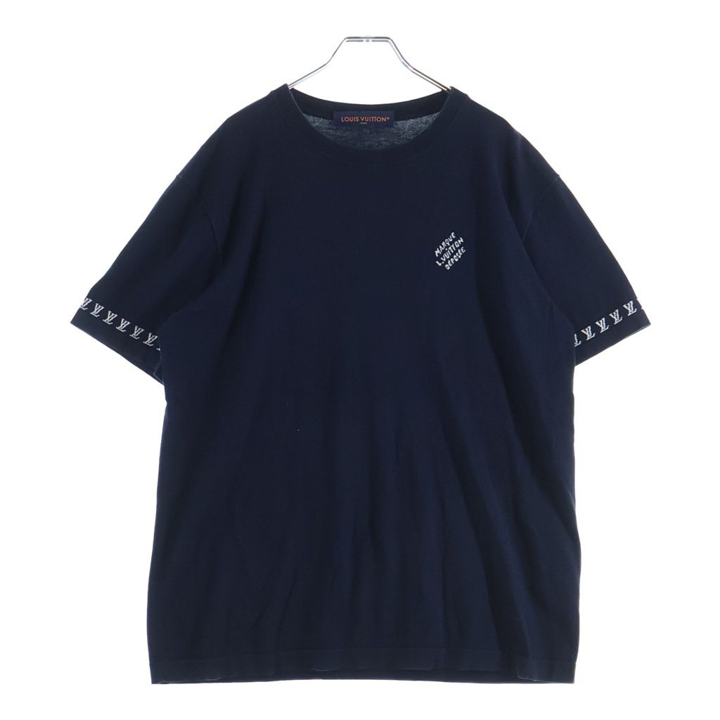 LOUIS VUITTON (ルイヴィトン) 24SS シグネチャー ロゴ ジャガード クルーネック 半袖Tシャツ カットソー ネイビー RM242MQ Z34 HRN42W