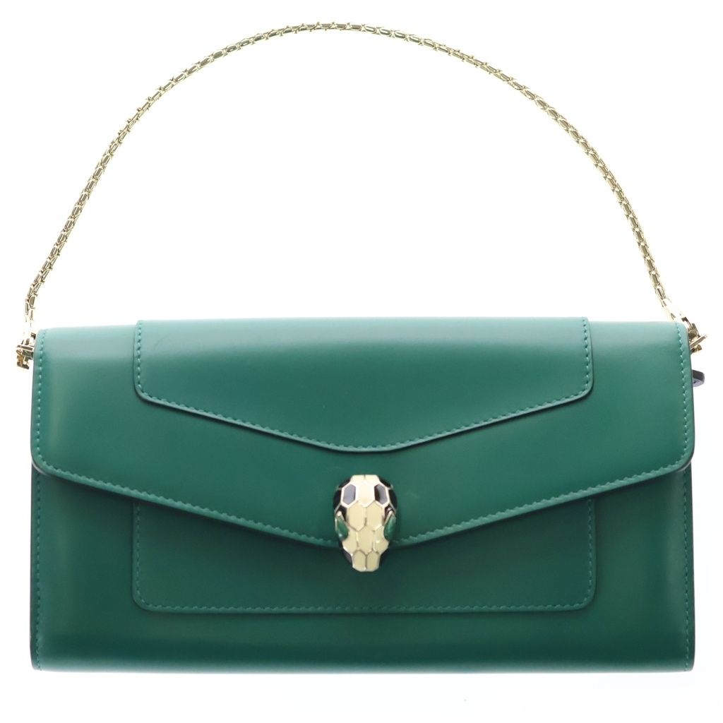BVLGARI (ブルガリ) セルペンティ チェーンウォレット ハンドバッグ 長財布 カードケース グリーン レザー ゴールド金具
