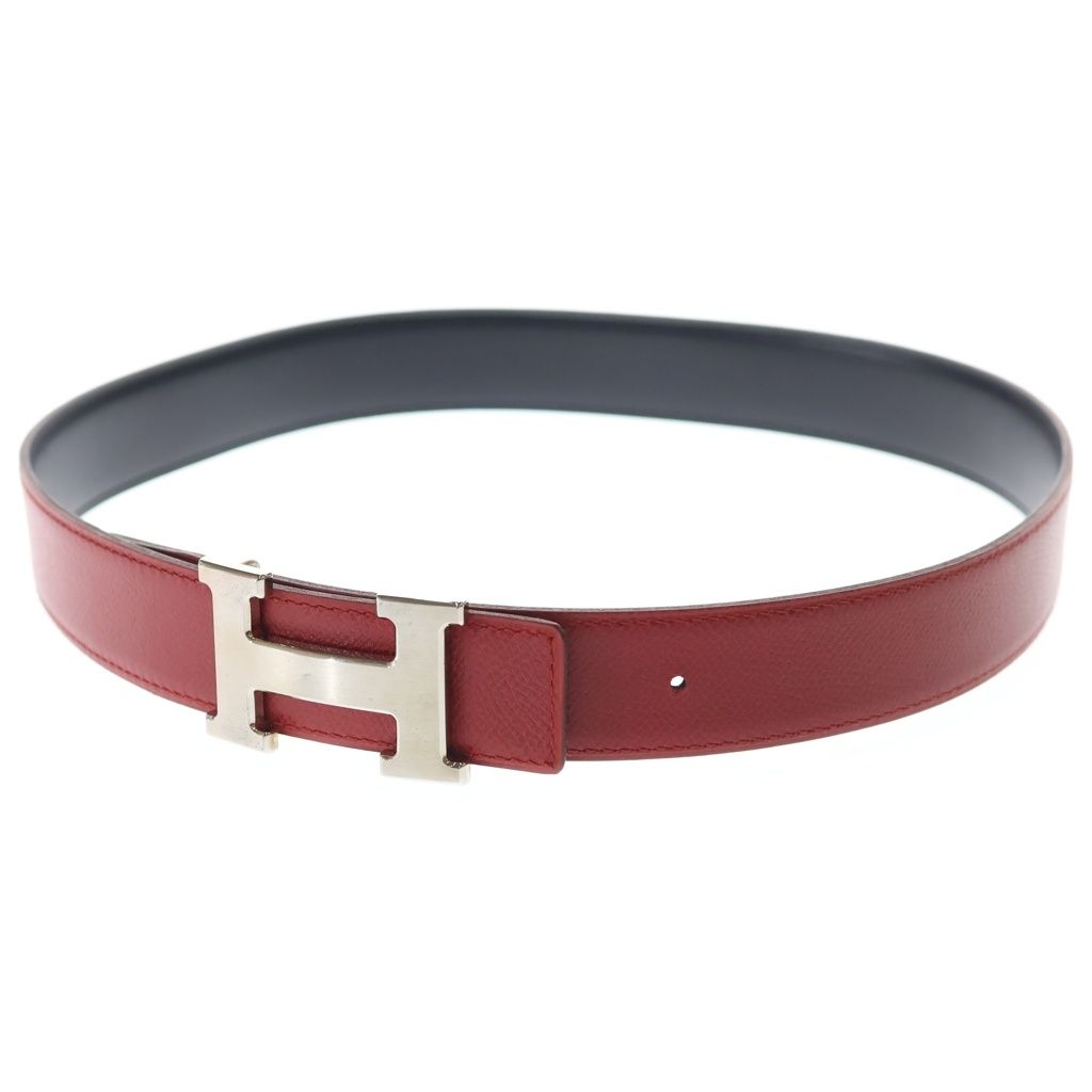 HERMES (エルメス) コンスタンス レザーベルト レッド シルバー金具□G刻印