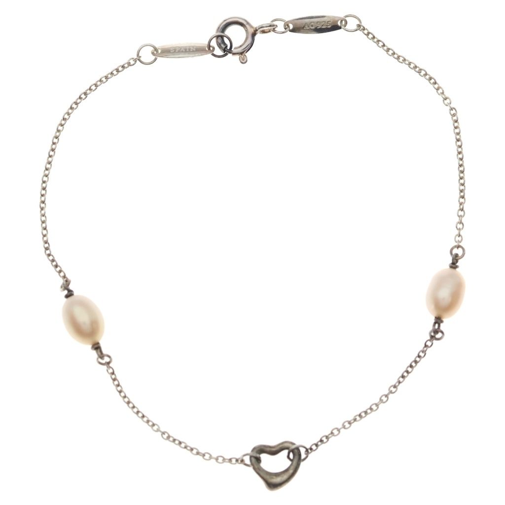 TIFFANY & Co. (ティファニー) オープンハート パール ブレスレット ホワイト×シルバー Ag925