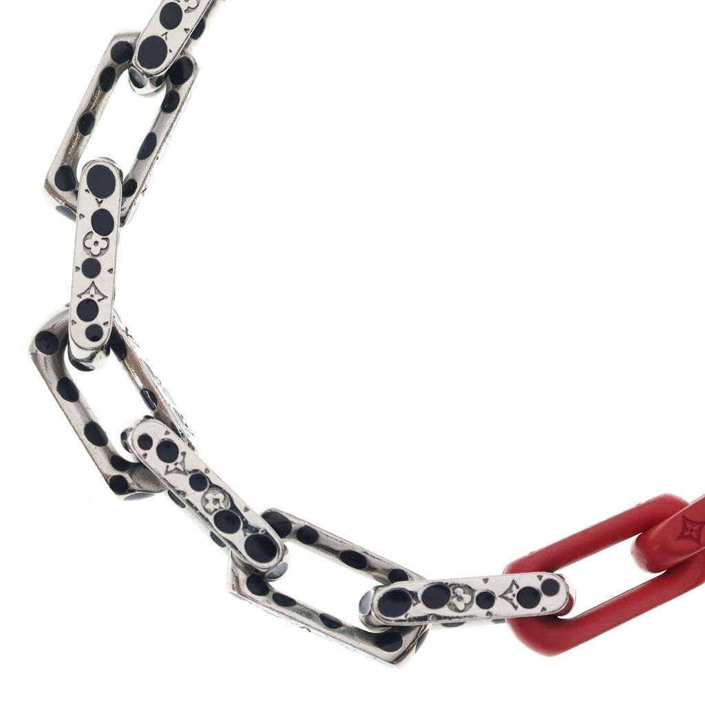 LOUIS VUITTON (ルイヴィトン) モノグラムチェーン インフィニティドット パンプキン ネックレス ペンダント チェーン シルバー×ブラック×レッド M01087