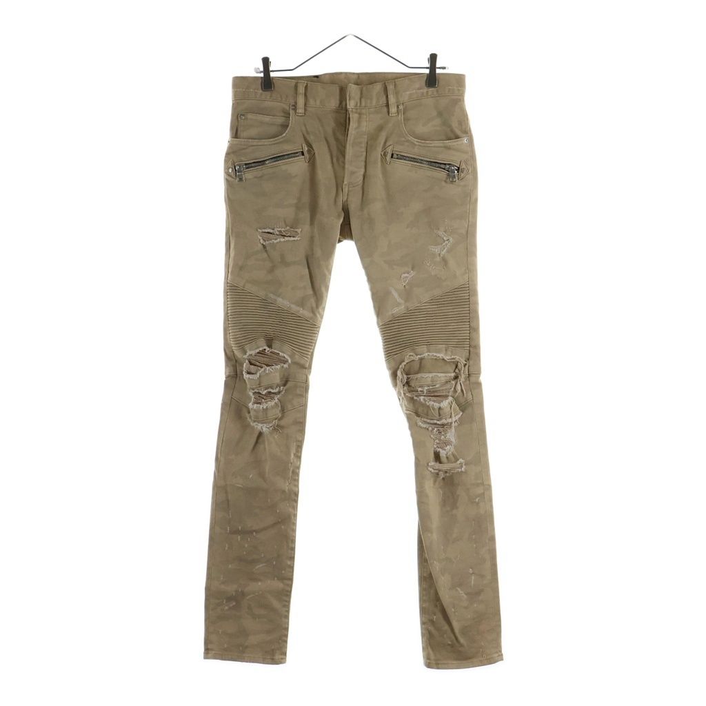BALMAIN (バルマン) デストロイ加工 迷彩 スリム デニムパンツ コットン S8H5131T313 ベージュ