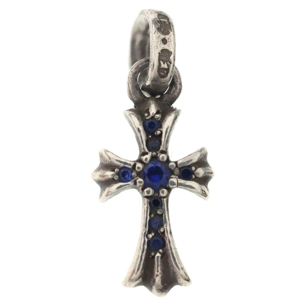 CHROME HEARTS (クロムハーツ) CRS BBYFAT P SAP ベイビーファットクロス PAVEサファイア ペンダントトップ シルバー BCA236