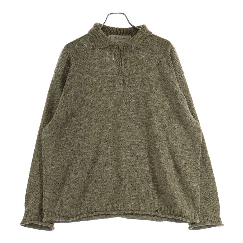NO BRAND (ノーブランド) Olde H & Daughter オールドエイチアンドドウター SILK COTTON HALF ZIP P/O シルク コットン ハーフジップポロニット セーター セージグリーン 10652
