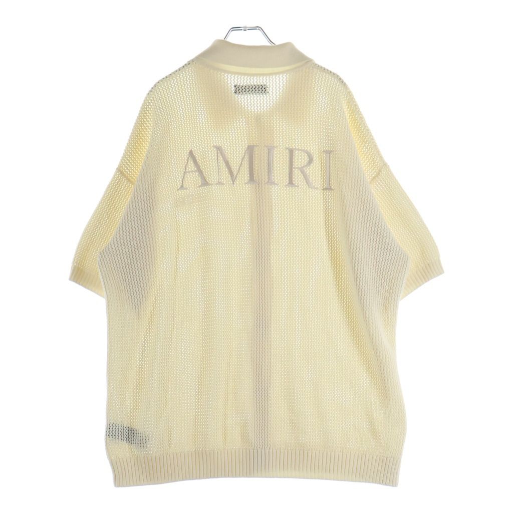 AMIRI (アミリ) ロゴエンブロイダリー コットン クロシェメッシュ 半袖シャツ アイボリー AMKNIR1037