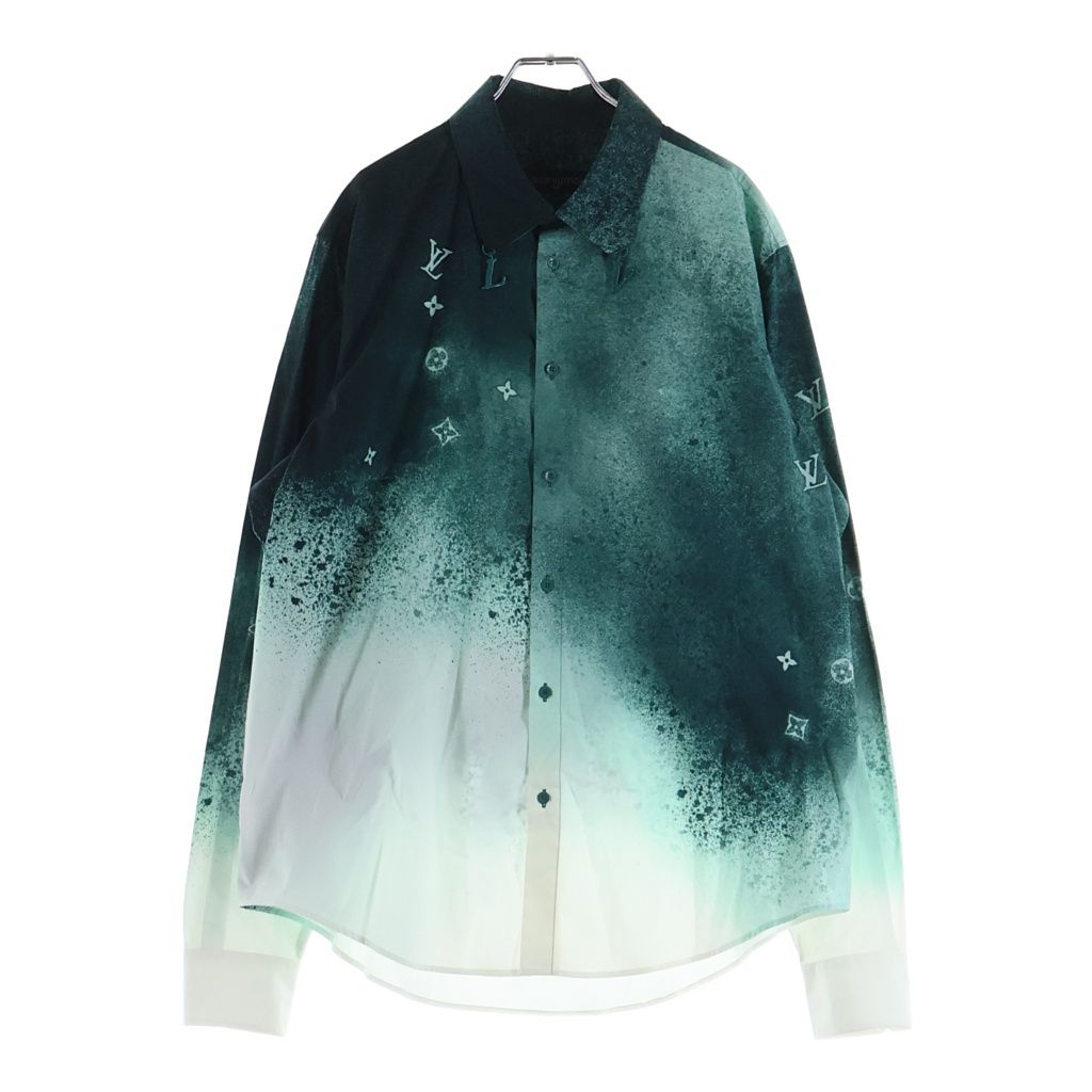 LOUIS VUITTON (ルイヴィトン) 23SS モノグラムグラフィック長袖シャツ 総柄 LVチャーム ホワイト/グリーン RM231M TA4 HOS15W