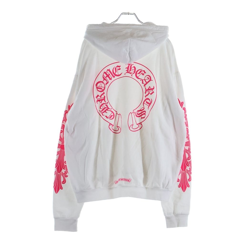 CHROME HEARTS (クロムハーツ) SWTSHRT PLVR ホースシュー 袖フローラル プリントプルオーバーパーカー ホワイト/ピンク