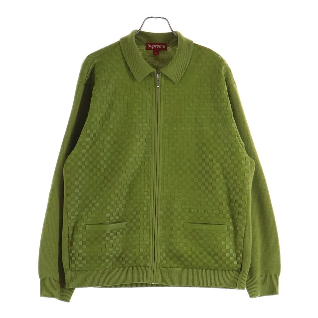 SUPREME (シュプリーム) 24AW Woven Leather Zip Up Cardigan ウーブン レザージップアップカーディガン グリーン