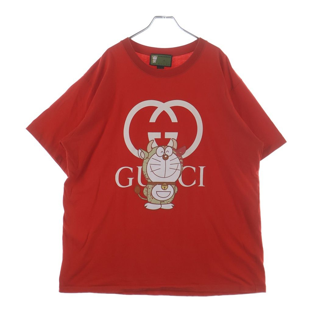 ア*】様 【レア】GUCCI グッチ 半袖カットソー シルク レッド　総柄　ロゴ GUCCI (グッチ) × DORAEMON ドラえもん うしえもん インターロッキング