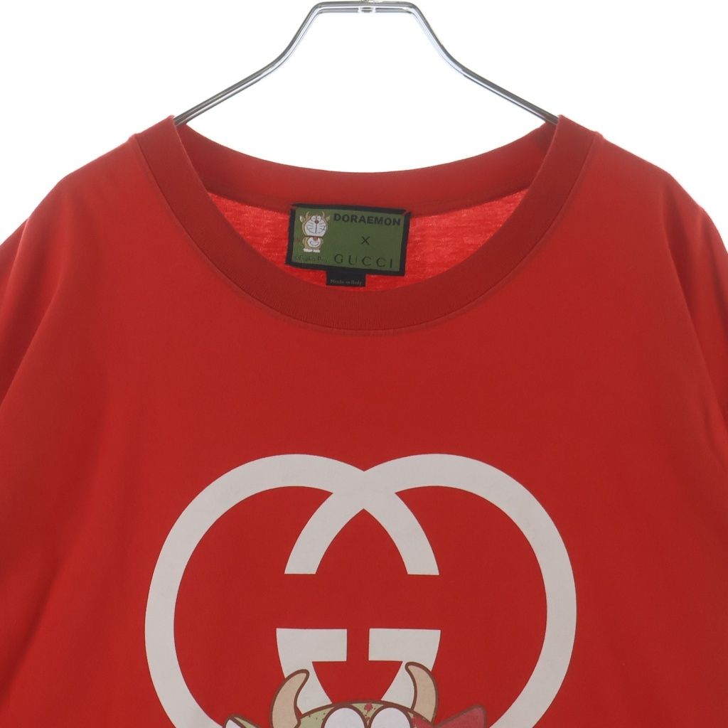 ア*】様 【レア】GUCCI グッチ 半袖カットソー シルク レッド　総柄　ロゴ GUCCI (グッチ) × DORAEMON ドラえもん うしえもん インターロッキング