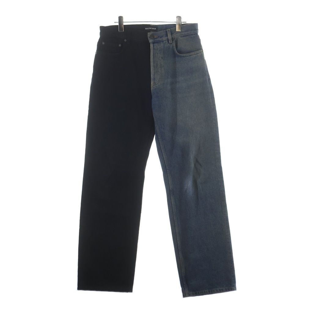 BALENCIAGA (バレンシアガ) 再構築バイカラーワイドデニムパンツ ブラック/インディゴ 583234 TDW15