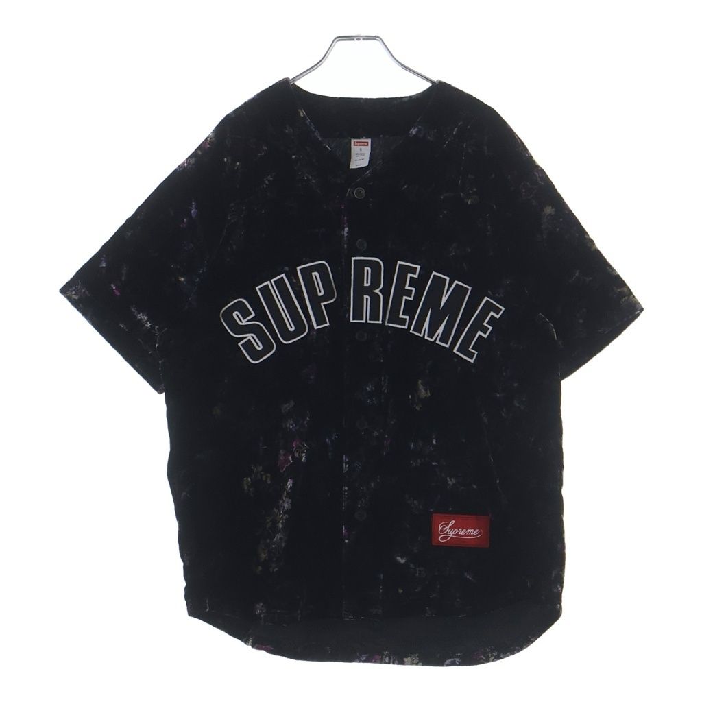 SUPREME (シュプリーム) 19AW Floral Velour Baseball Jersey フロントアーチロゴ フローラル総柄 ベロア 半袖 ゲームシャツ マルチカラー