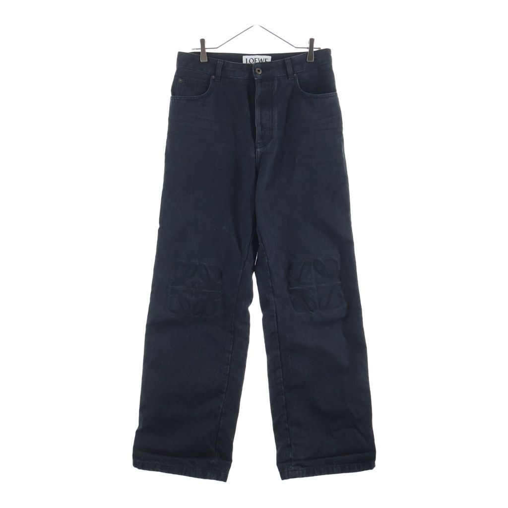 LOEWE (ロエベ) 25AW ANAGRAM BAGGY JEANS アナグラムバギージーンズ ボタンフライ ロゴ刺繍 ワイドデニムパンツ ブラック H526Y11WA4