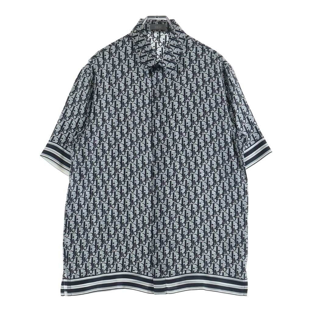 Christian Dior (クリスチャンディオール) OBLIQUE PIXEL SHORT SLEEVE SILK SHIRT オブリークピクセル総柄シルク半袖シャツ グレー 193C545A4751