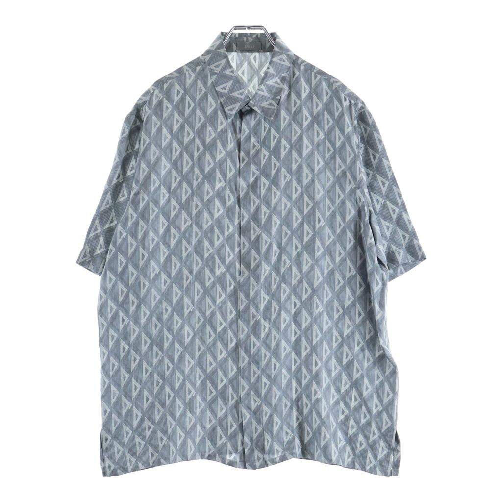 Christian Dior (クリスチャンディオール) SHORT-SLEEVED SHIRTS ショートスリーブドシャツ 総柄 半袖シャツ シルク イタリア製 グレー 193C545A5797