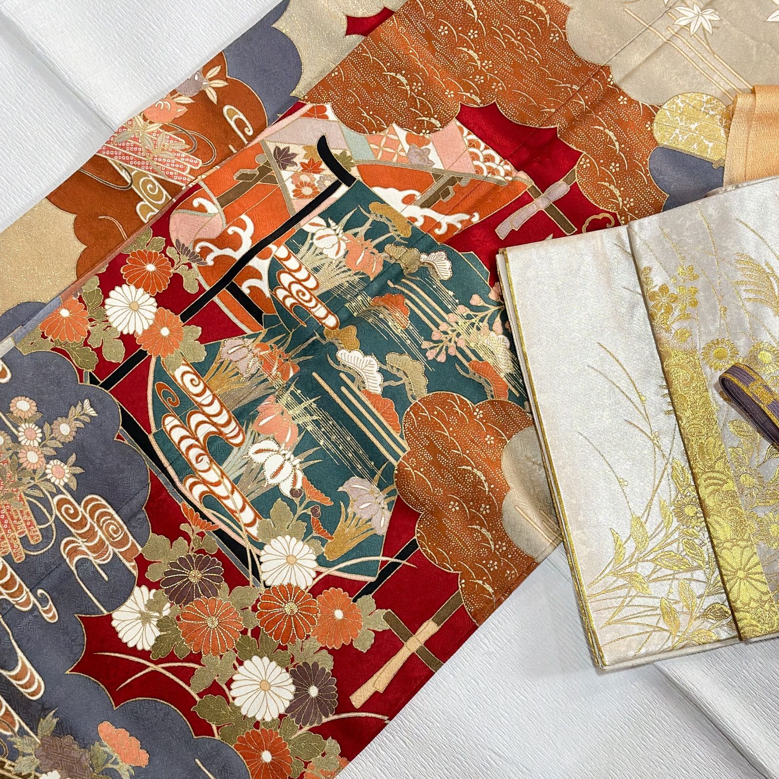 藤井寛　梅垣織物　セット　正絹　金駒刺繍