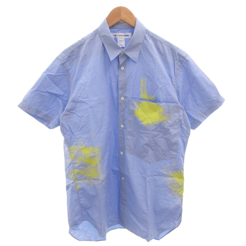 コムデギャルソンシャツ COMME des GARCONS SHIRT 24SS シャツ カジュアル 半袖 ペイント加工 M 青 ブルー FM-B034 /FF