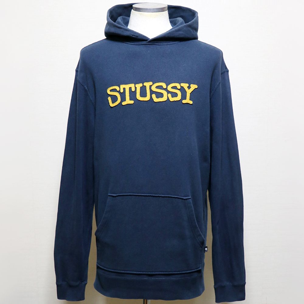 00s y2k 紺タグ STUSSY ステューシー ワッペン ジップパーカー S ステューシー】パーカー メンズ XL 紺 2000s STUSSY パイルワッペン