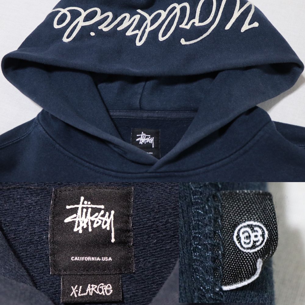 00s y2k 紺タグ STUSSY ステューシー ワッペン ジップパーカー S ステューシー】パーカー メンズ XL 紺 2000s STUSSY パイルワッペン