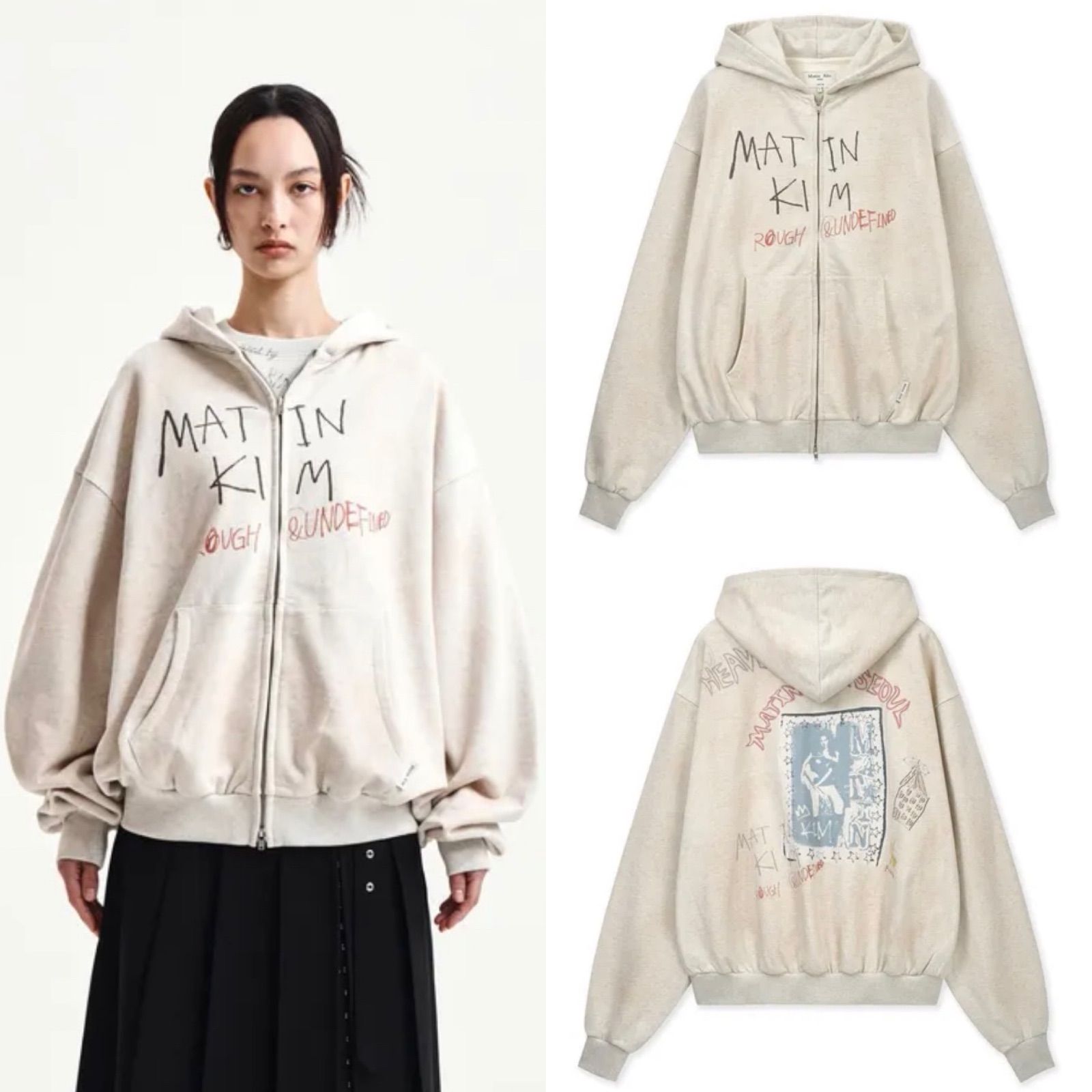 ☆ Matin Kim ☆ 26SS VINTAGE WASHED GRAFFITI HOODY ZIP UP M