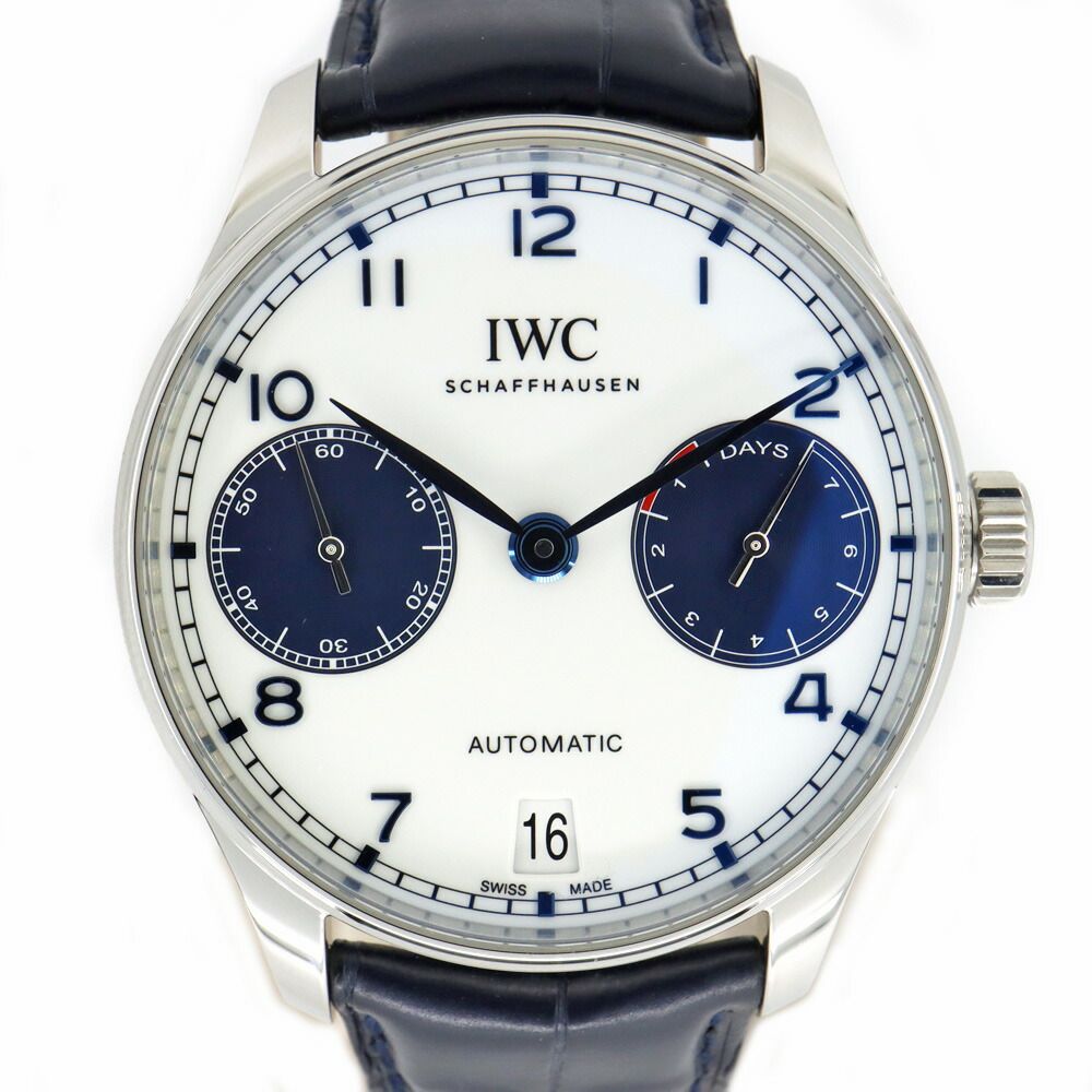 【栄】IWCインターナショナルウォッチカンパニー ポルトギーゼ7デイズ IW500715 ホワイト 腕時計 SS レザー 自動巻き メンズ
