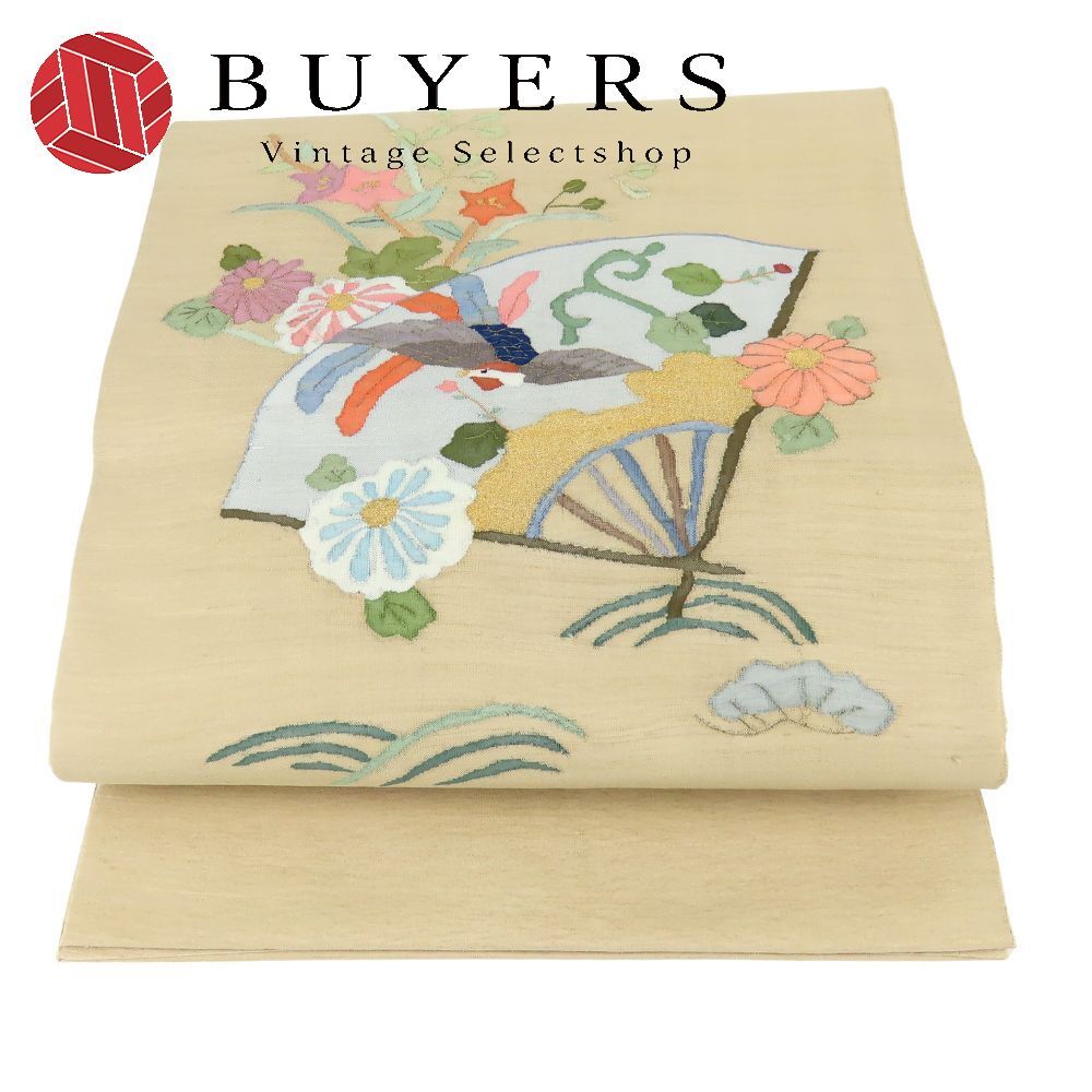 【中古】 袋帯 正絹(金銀糸除く) ベージュ すくい織 お太鼓柄 和装 呉服 和服 きもの レディース 女性