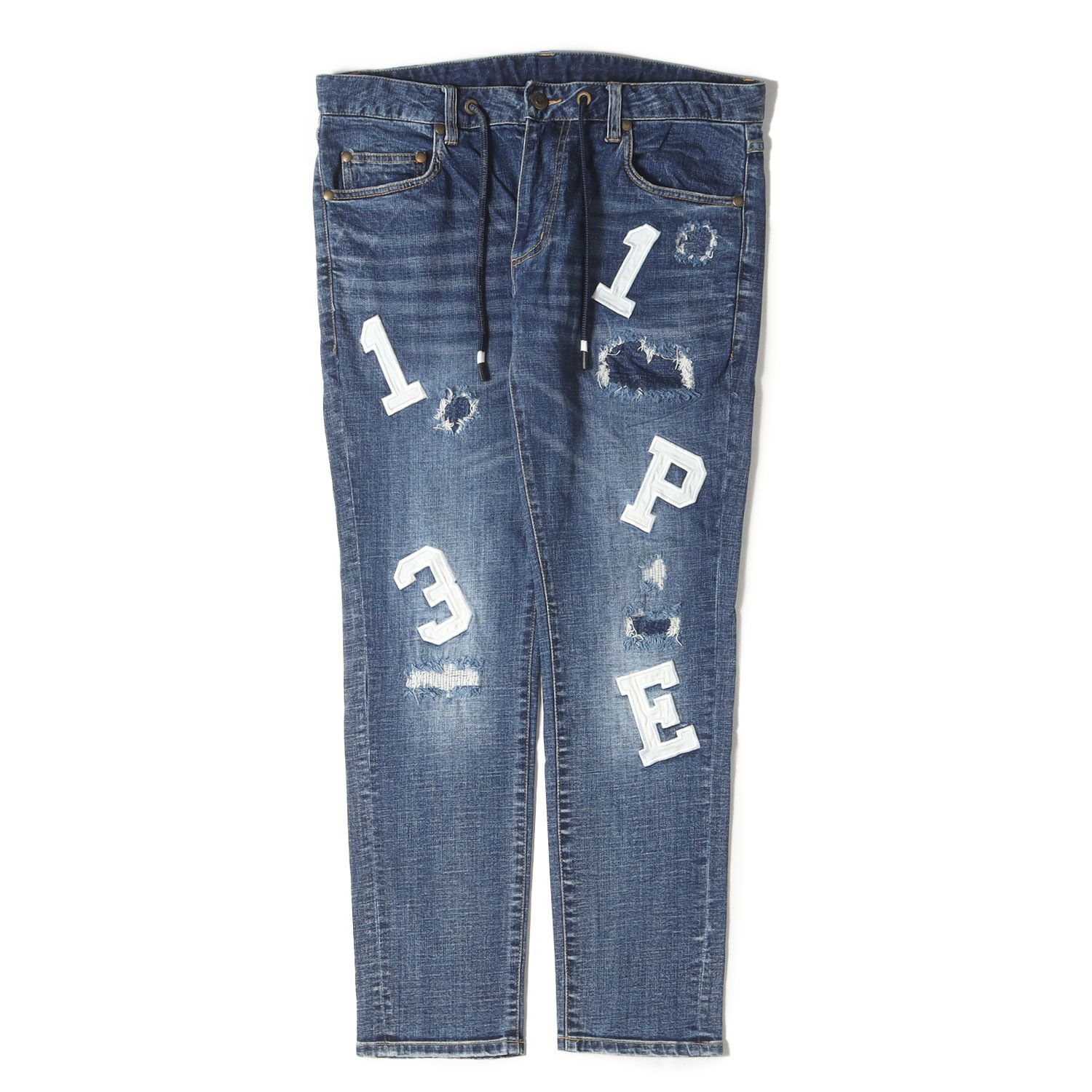 1piu1uguale3 ウノ ピュ ウノ ウグァーレ トレ 1PIU1UGUALE3 RELAX ロゴアップリケ ストレッチ スリム デニムパンツ インディゴL