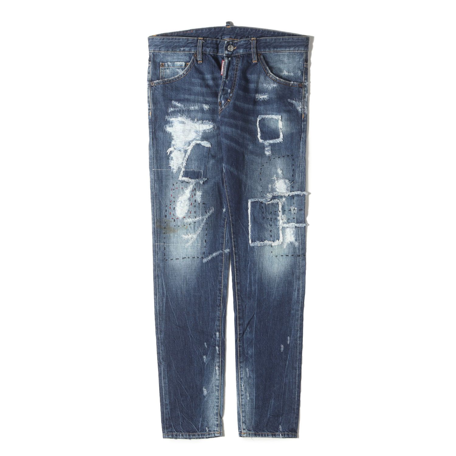 DSQUARED2 ディースクエアード ダメージリペア加工 スリムテーパード デニムパンツ インディゴ48