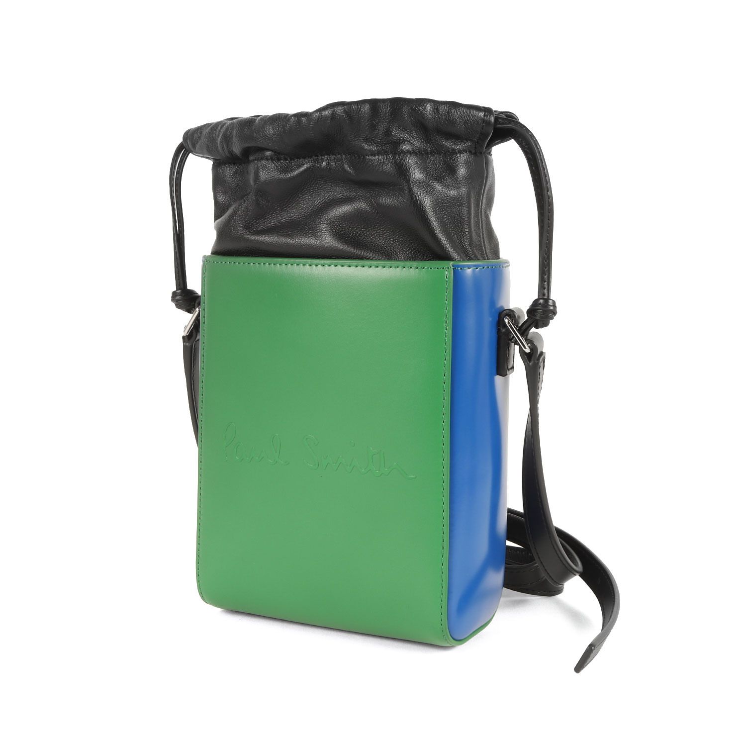 Paul Smith ポールスミス 近年 現行モデル エンボス ロゴ レザー ショルダー バッグ (Paul Smith Shopper) グリーン×ブルー×ブラックFREE