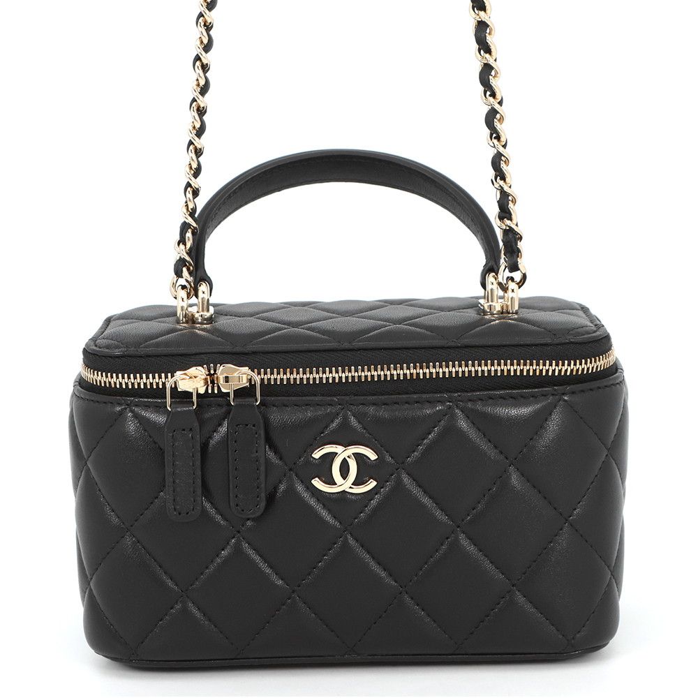 シャネル チェーンショルダーバッグ マトラッセ ココマーク ヴァニティケース ラムスキン AP2199 CHANEL 黒
