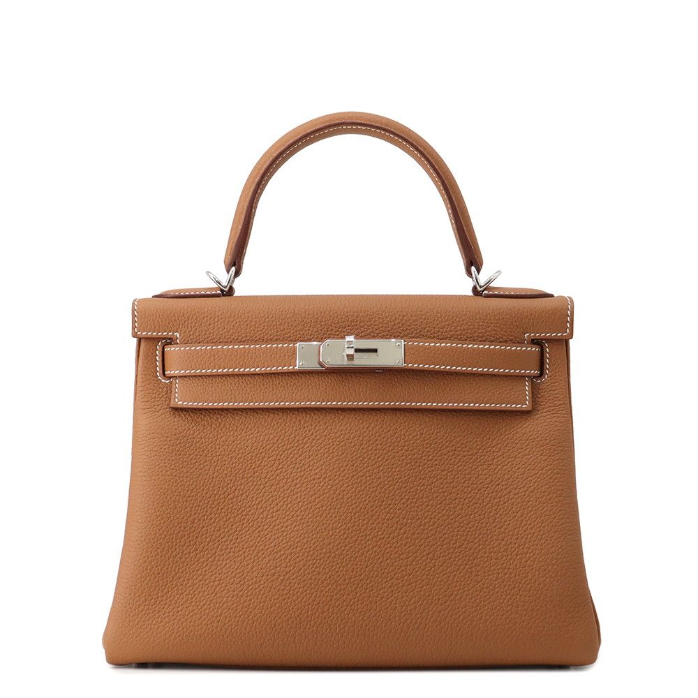 エルメス ハンドバッグ ケリー28 内縫い ゴールド/シルバー金具 トゴ W刻印 HERMES Kelly 2wayバッグ