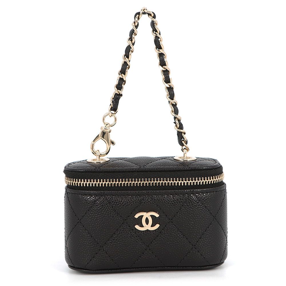 シャネル バニティバッグ ミニミニ マトラッセ ココマーク キャビアスキン CHANEL ポーチ 黒